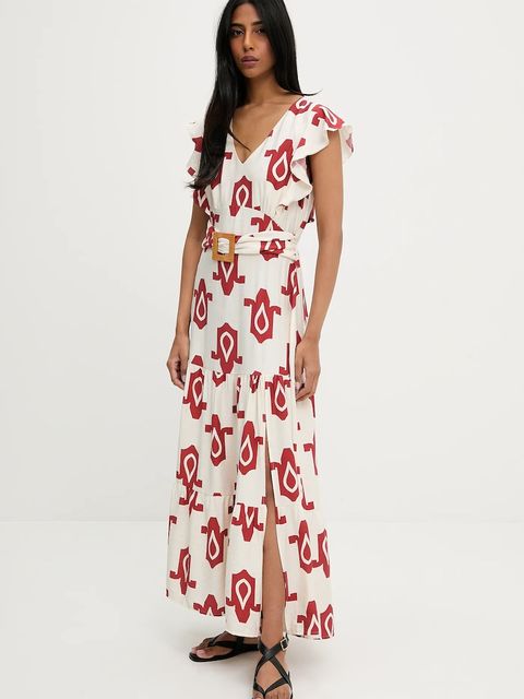 Answear.LAB sukienka kolor czerwony maxi rozkloszowana