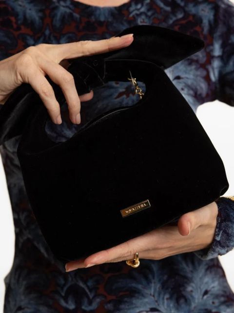 Aquazzura bow tie velvet tote bag - Black
