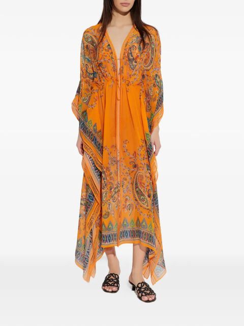 ETRO paisley crochet-detail V-neck midi dress - Orange - zdjęcie produktu nr 2