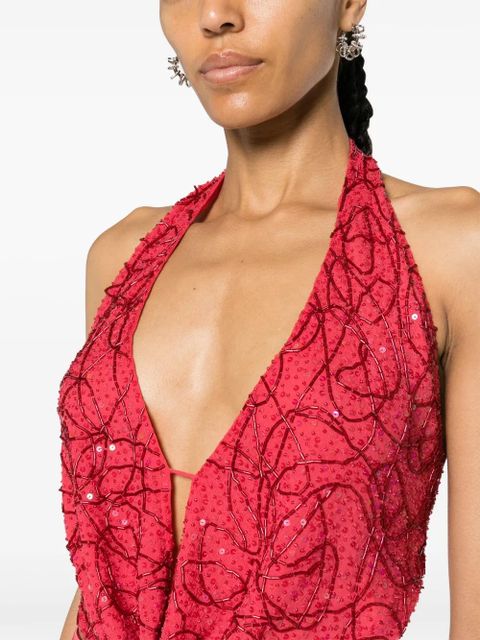 Cult Gaia Ballina bead-embellished top - Pink