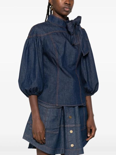 ZIMMERMANN bow-detailed puff-sleeve blouse - Blue