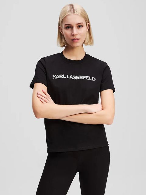 Karl Lagerfeld t-shirt bawełniany ELONGATED LOGO damski kolor czarny A3W17102 - zdjęcie produktu nr 1