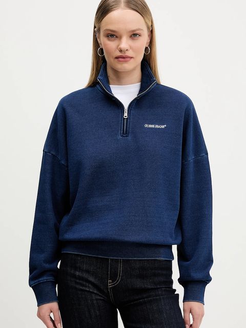 Guess Jeans bluza bawełniana damska kolor granatowy gładka W5YQ10 KCXQ1 - zdjęcie produktu nr 1