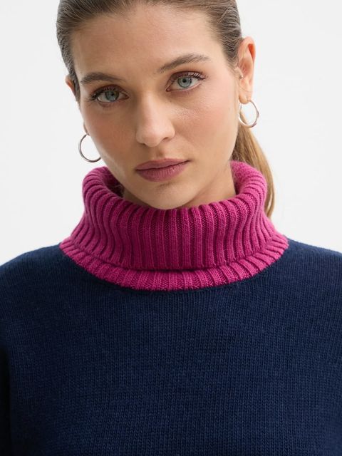 United Colors of Benetton sweter z dodatkiem wełny damski kolor granatowy z golfem 16YCE204I