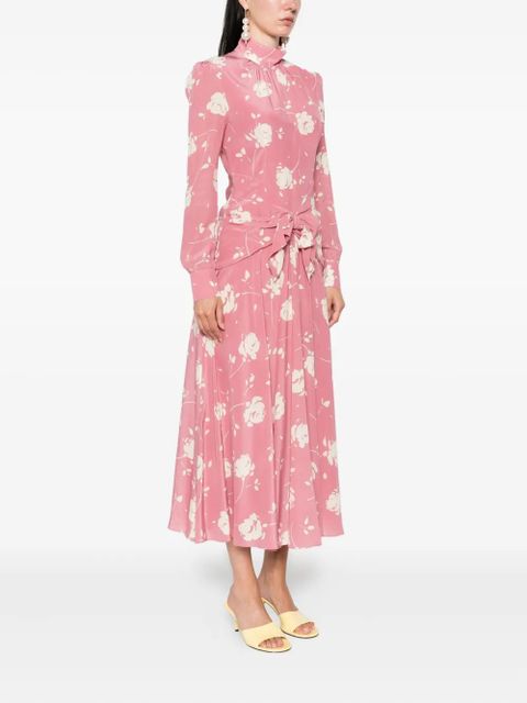 Alessandra Rich rose-print belted midi dress - Pink