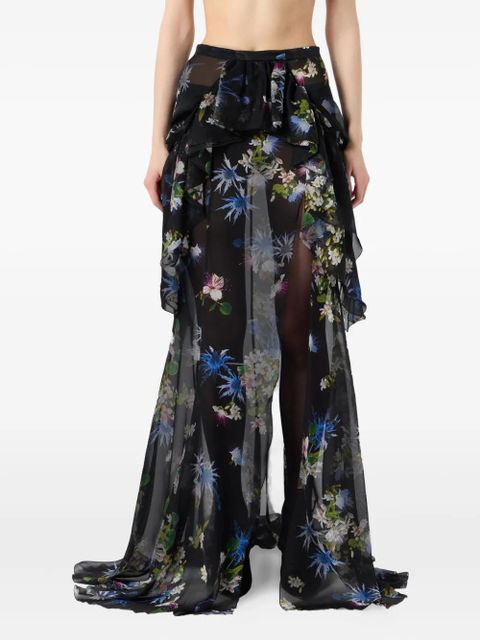 Blumarine floral-print ruffled asymmetric skirt - Black