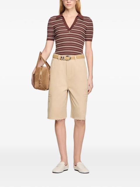 SANDRO striped V-neck T-shirt - Brown - zdjęcie produktu nr 2