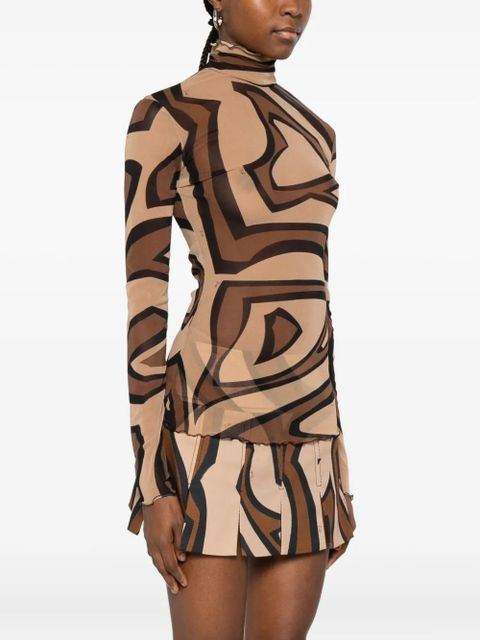 PUCCI Labirinto-print tulle top - Neutrals