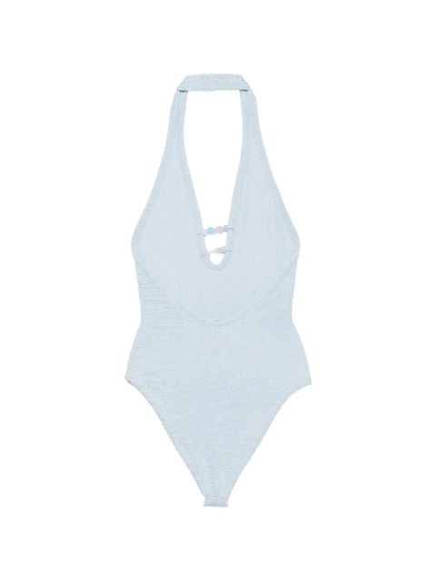 Hunza G Adriana bead-embellished halterneck swimsuit - Blue - zdjęcie produktu nr 2