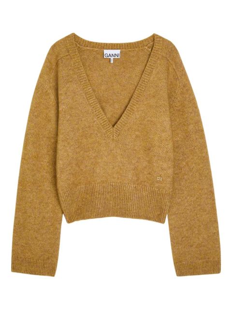 GANNI brushed V-neck sweater - Brown - zdjęcie produktu nr 1