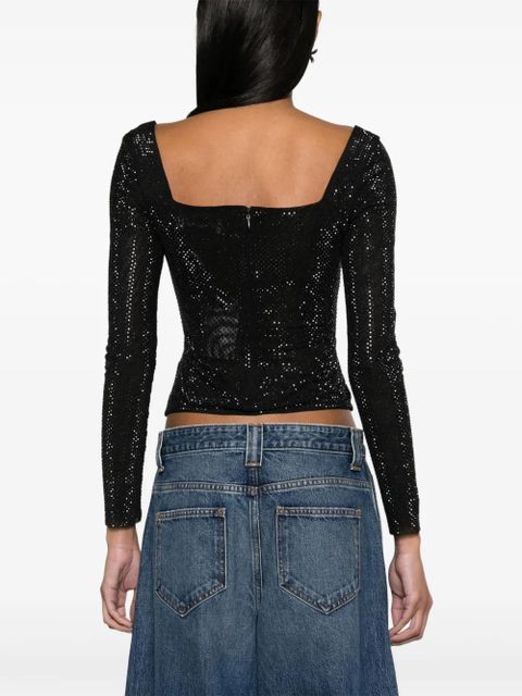 Self-Portrait rhinestoned sweetheart-neck top - Black