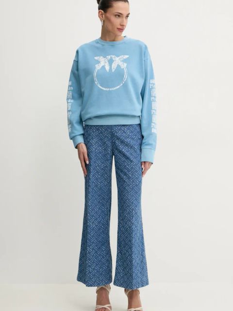 Pinko bluza bawełniana damska kolor niebieski z nadrukiem 104618 A2CV