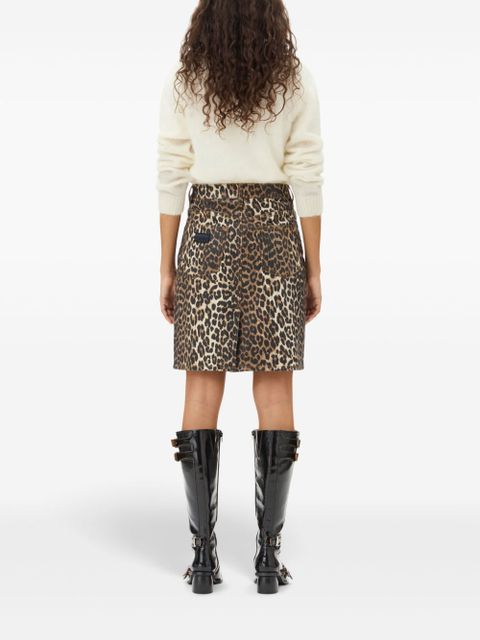 GANNI leopard-print denim midi skirt - Brown
