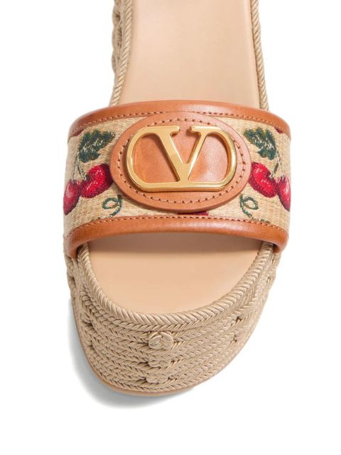 Valentino Garavani VLogo Signature Cherryfic-print wedge sandals - Neutrals