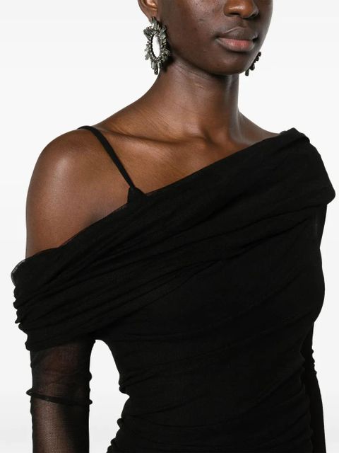 Christopher Esber off-shoulder tulle midi dress - Black