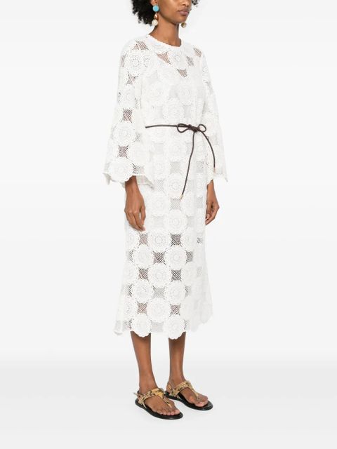 ZIMMERMANN belted crochet midi dress - White