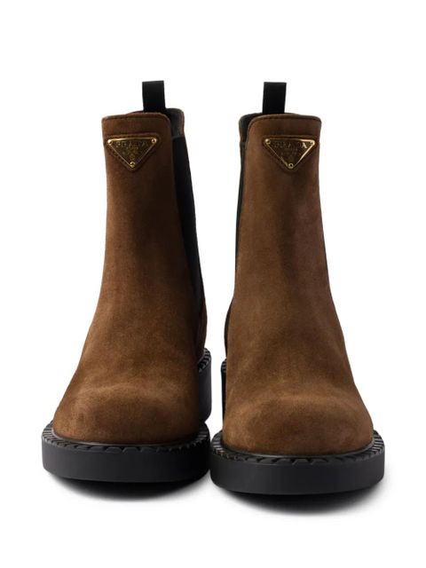 Prada logo-plaque chelsea boots - Brown