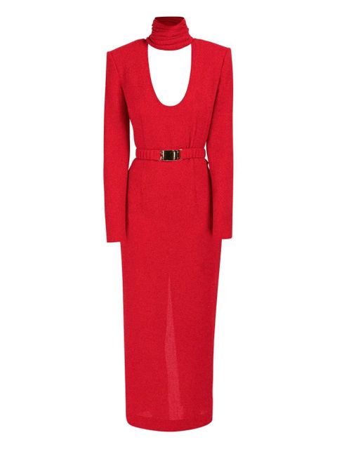 Rowen Rose draped-collar belted dress - Red - zdjęcie produktu nr 1