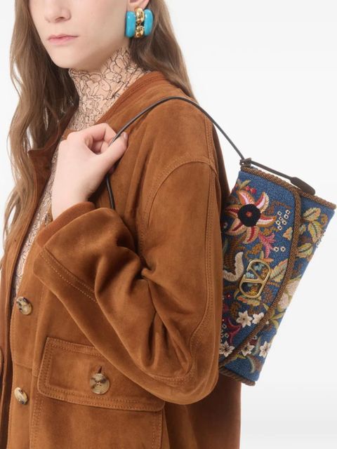 Valentino Garavani DeVain small embroidered denim shoulder bag - Blue - zdjęcie produktu nr 2