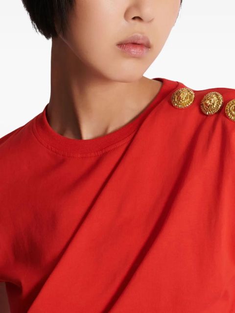 Balmain draped lion-head button T-shirt - Red