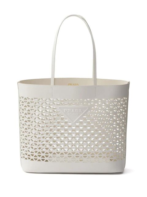 Prada logo-perforated leather tote bag - White - zdjęcie produktu nr 1