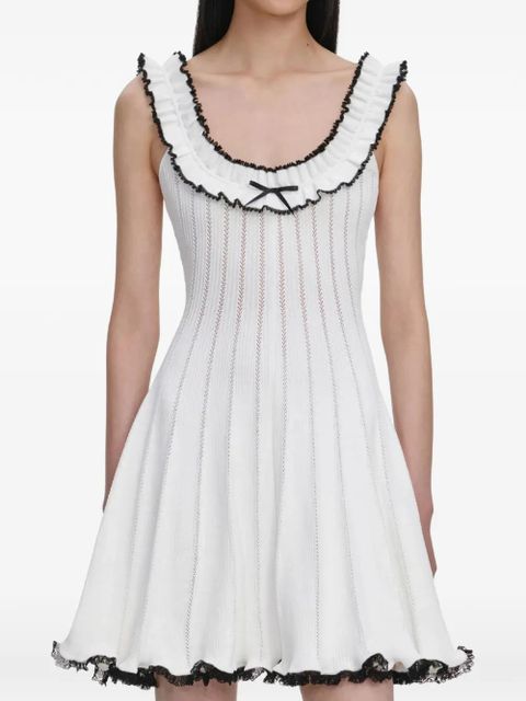 Self-Portrait ruffled bow mini dress - White