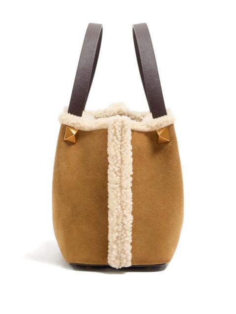 Valentino Garavani small VLogo Signature suede tote bag - Neutrals