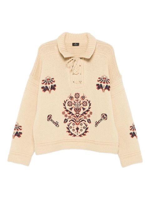 ETRO lace-up embroidered sweater - Neutrals - zdjęcie produktu nr 1