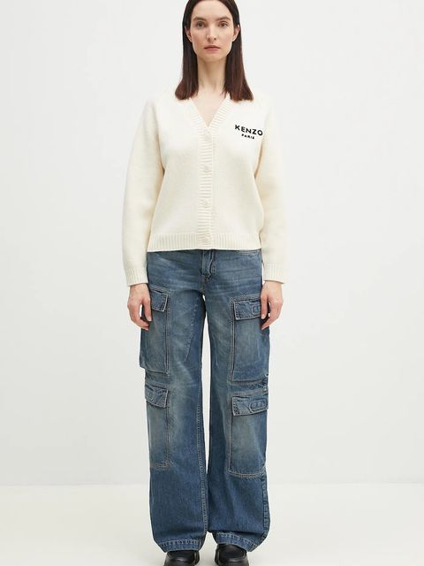 Kenzo kardigan wełniany Pop damski kolor beżowy ciepły FF52CA4983LA.02