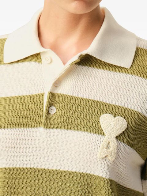 AMI Paris Ami De Coeur striped polo top - Neutrals