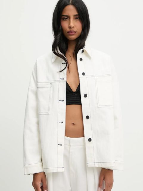 Answear.LAB kurtka jeansowa kolor biały przejściowa