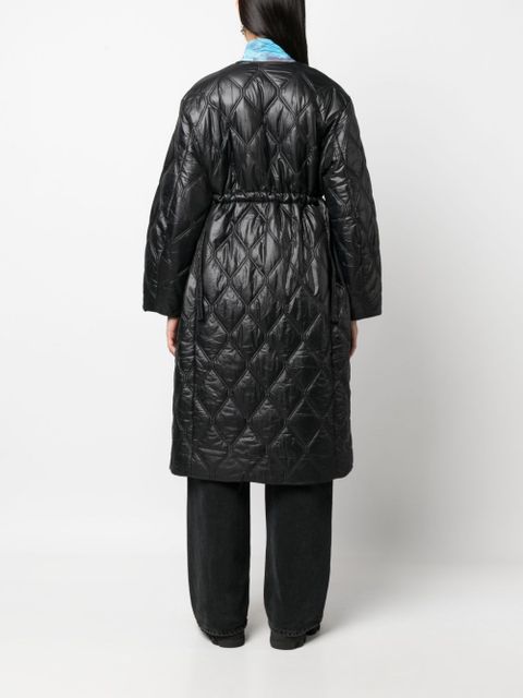 GANNI diamond-quilted zip-up raincoat - Black