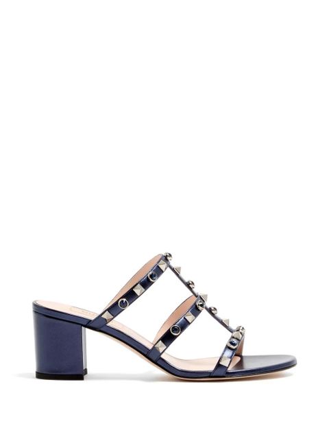 Valentino Garavani Rockstud slide sandals in laminated nappa with cabochon 60mm - Blue - zdjęcie produktu nr 1