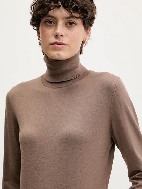 Sisley sweter damski kolor brązowy lekki z golfem 17Q3M2178