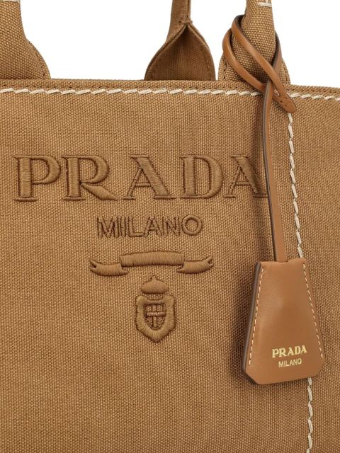 Prada small Jardinière logo-embossed cotton tote bag - Brown