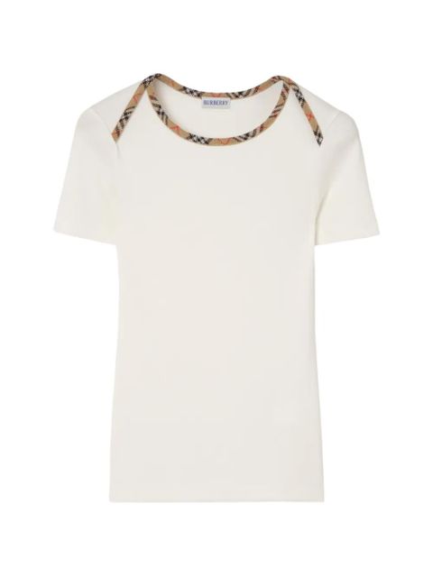 Burberry check trim stretch cotton t-shirt - Neutrals - zdjęcie produktu nr 1