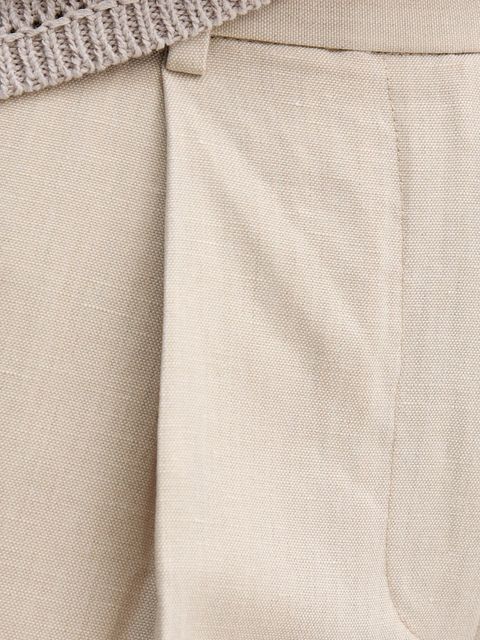 Tommy Hilfiger spodnie z domieszką lnu damskie kolor beżowy proste high waist WW0WW45461