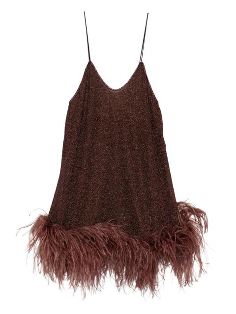 Oséree feather-detail V-neck mini dress - Brown - zdjęcie produktu nr 1