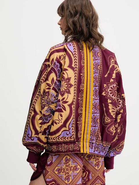 adidas kurtka bomber x Farm Rio kolor bordowy przejściowa oversize JL8621