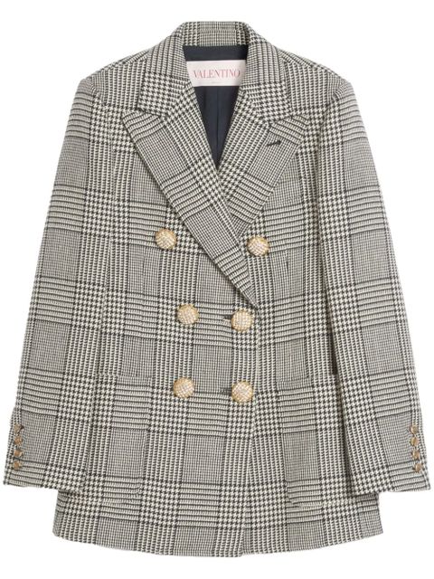 Valentino Garavani houndstooth-pattern virgin-wool blazer - Black
