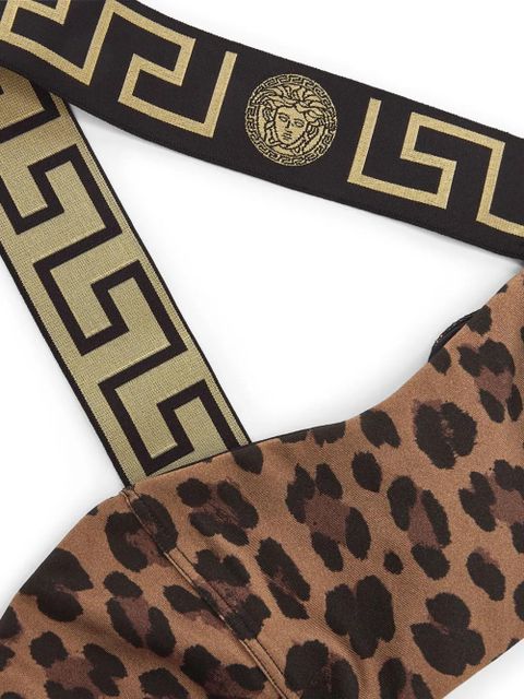 Versace Greca-trim leopard print swimsuit - Brown