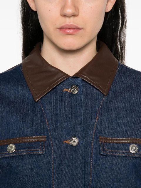 Maje leather-collar denim jacket - Blue
