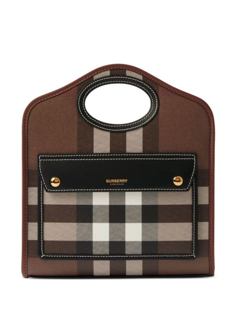Burberry mini checkered leather tote bag - Brown