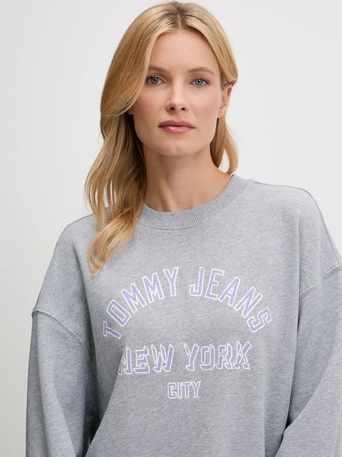 Tommy Jeans bluza bawełniana damska kolor szary z nadrukiem DW0DW21202
