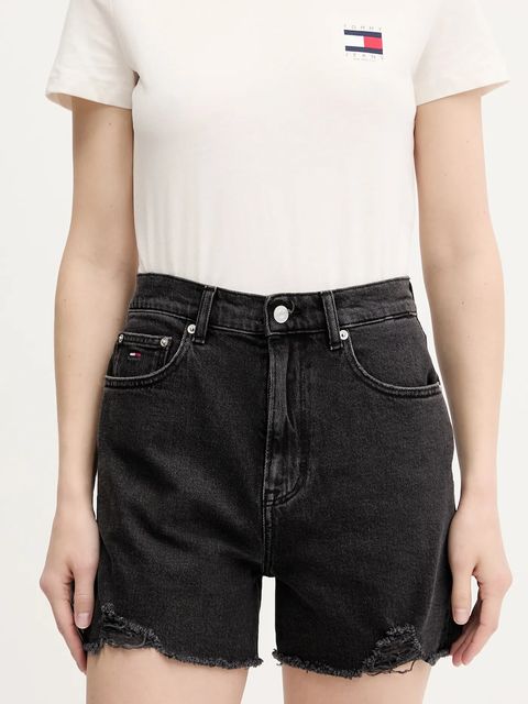 Tommy Jeans szorty jeansowe damskie kolor czarny gładkie high waist DW0DW21381 - zdjęcie produktu nr 1