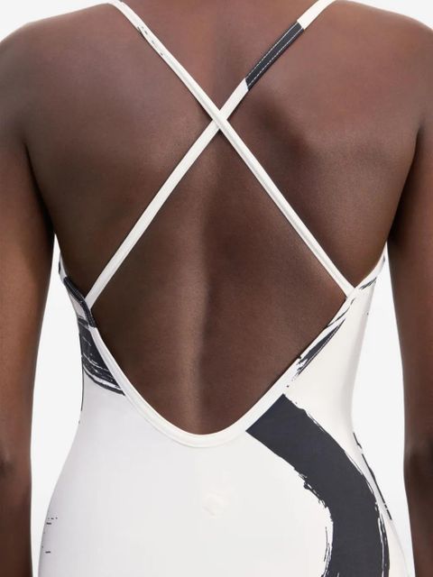 LouLou de Saison criss-crossing straps printed swimsuit - White