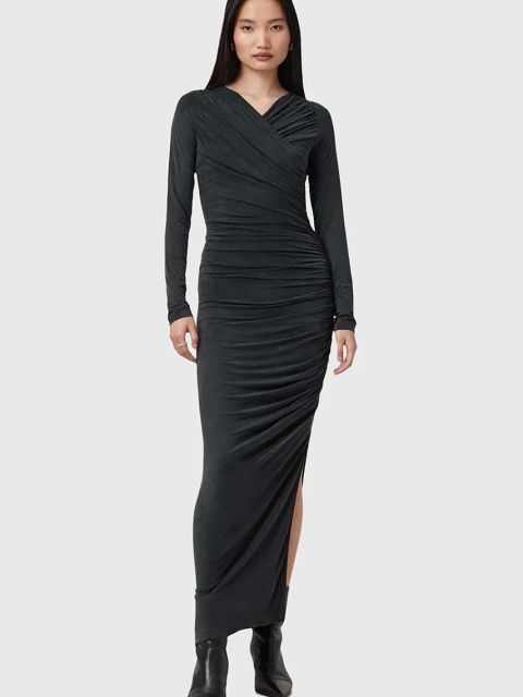 AllSaints sukienka HANAKO CUPRO kolor czarny maxi dopasowana W015DC