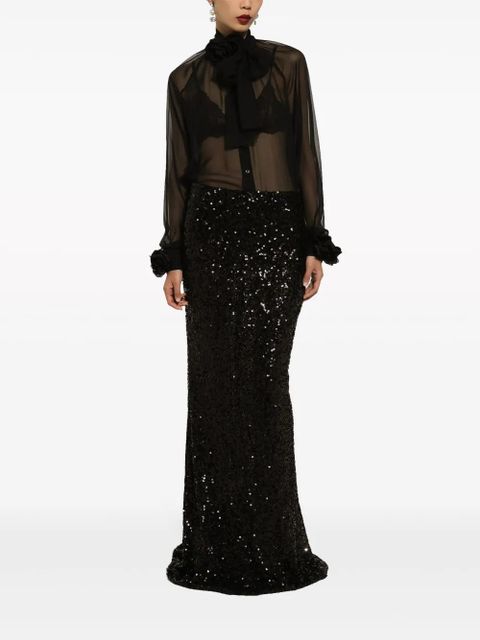 Dolce & Gabbana floral-appliqué sheer shirt - Black - zdjęcie produktu nr 2