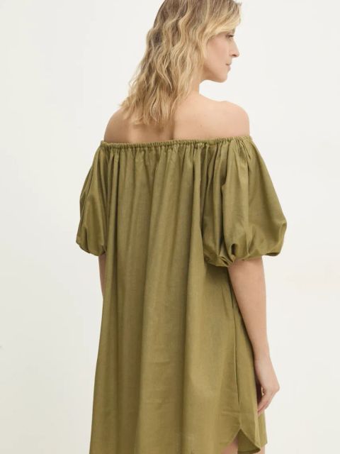 Answear.LAB sukienka z lnem kolor zielony mini oversize