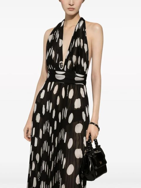 Dolce & Gabbana polka-dot pleated midi dress - Black